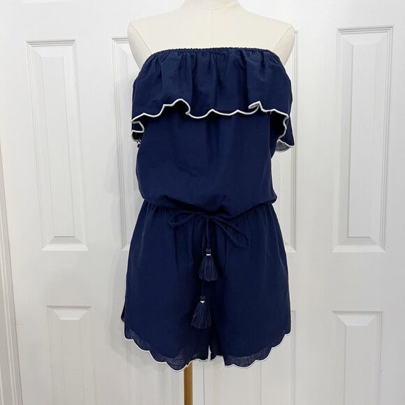Vineyard Vines Pants - Vineyard Vines Womens Navy Strapless Ruffled Scalloped Romper Size Medium NWT